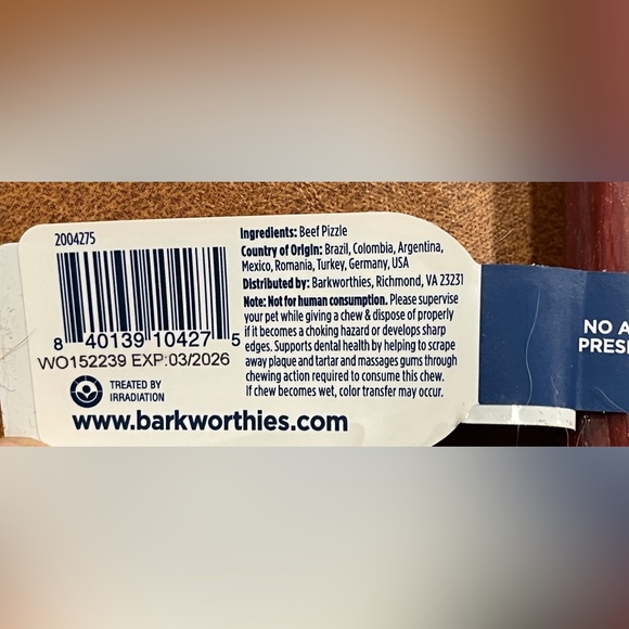Barkworthies Odor Free Beef Pizzle Bully Stick Cane 36" - 38" x 6 Sticks - Picture 5 of 5